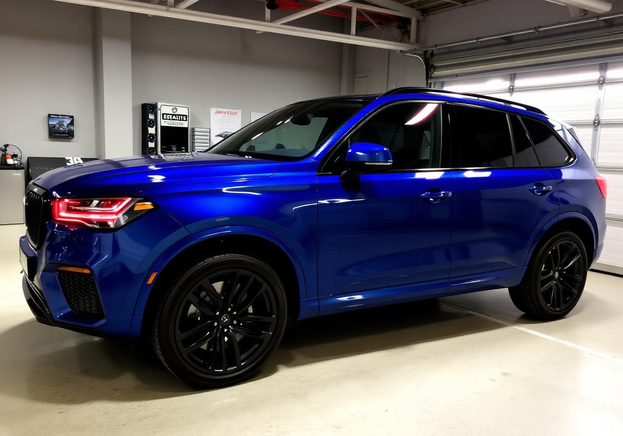 Blue SUV ceramic coated in detailing studio