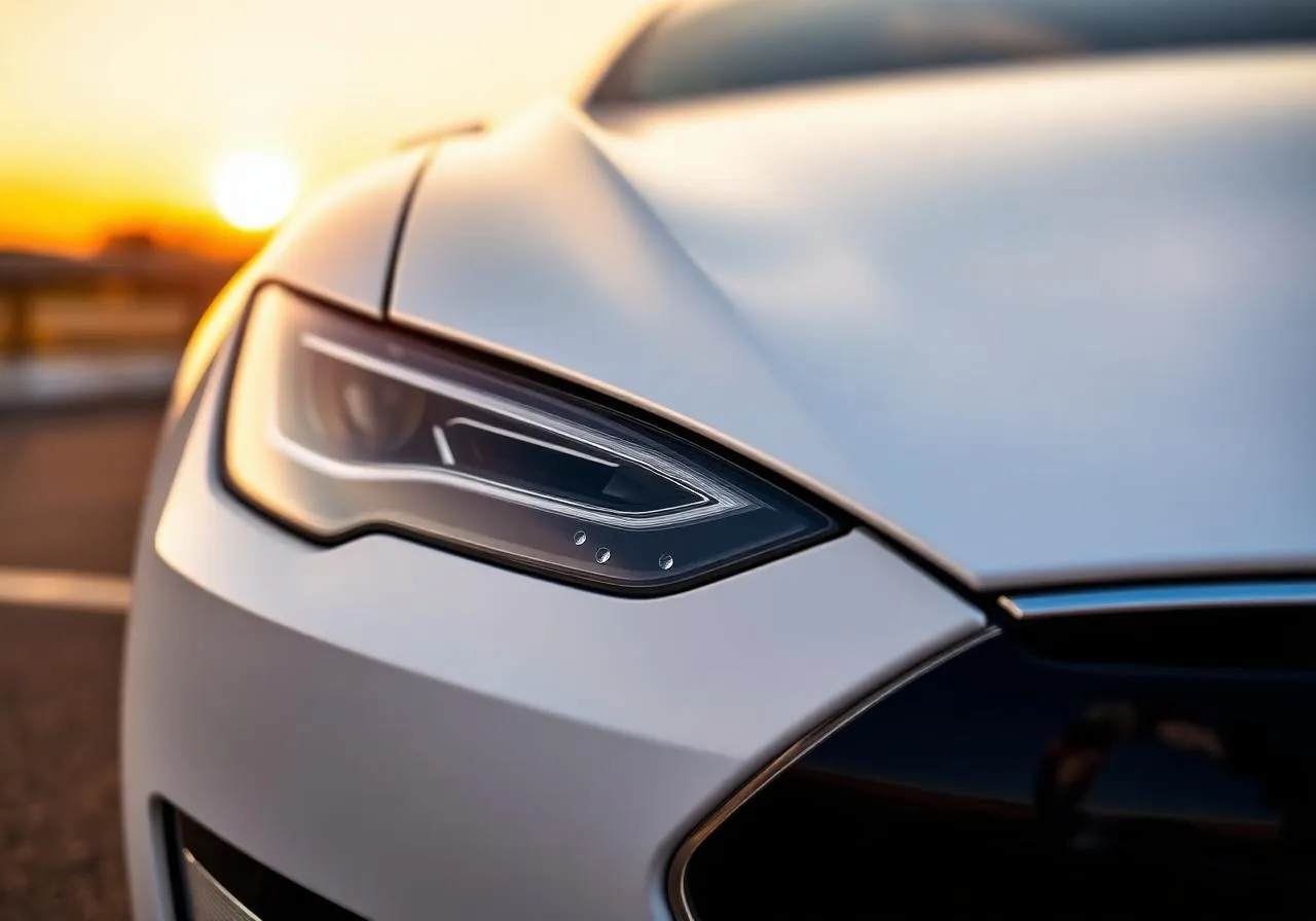 Close-up of a freshly ceramic-coated panel showing sharp, mirror-like reflections